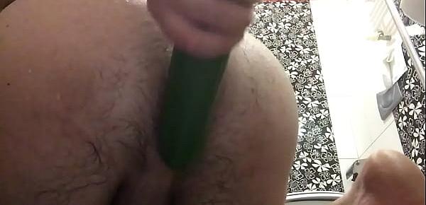  Anal bi guy cucumber deep dildo